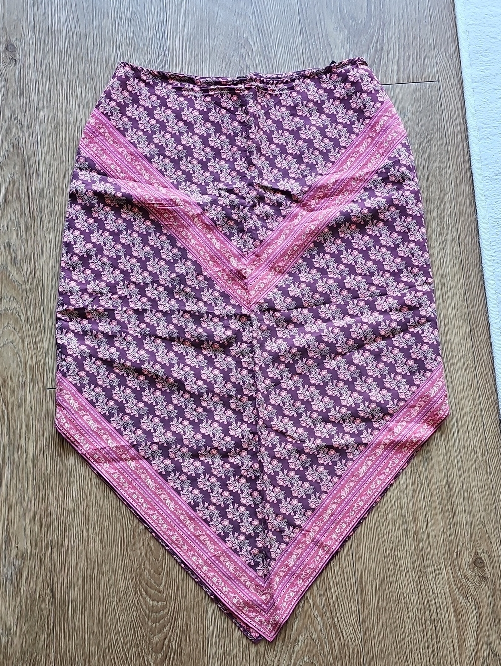 Express Pink Floral Asymmetrical Handkerchief Hem Skirt